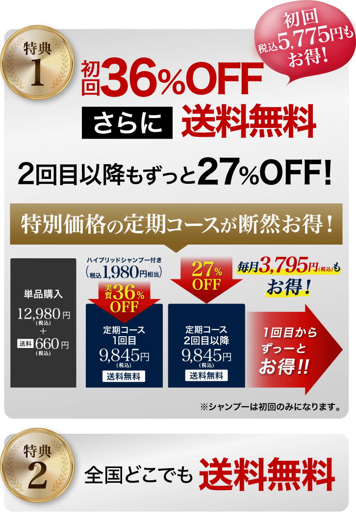 特典１初回9,845円(税込)2回目以降もずっと9,845円(税込)